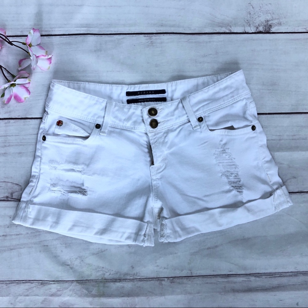 Hudson White Distressed Shorts